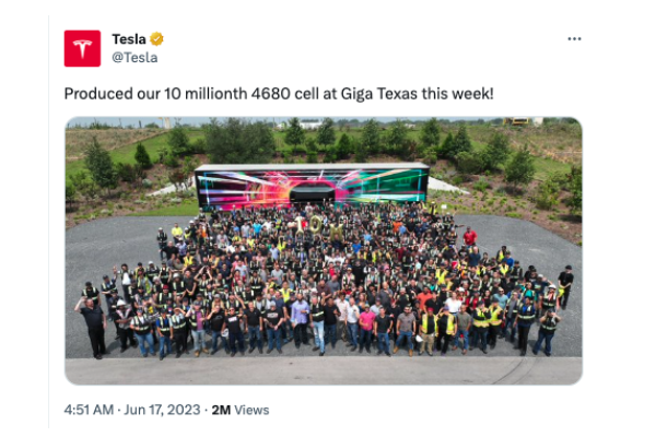 特斯拉得州工廠已生產1000萬個4680電芯，松下與LG進展如何？