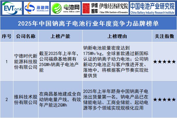2025年中國鈉離子電池行業(yè)年度競(jìng)爭力品牌榜單