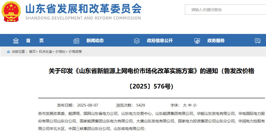 山東:推動新能源上網電價全部由市場形成 山東:推動新能源上網電價全部由市場形成