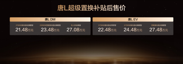 與時代進取者同行!比亞迪漢L唐L補貼后19.48萬元 與時代進取者同行!比亞迪漢L唐L補貼后19.48萬元