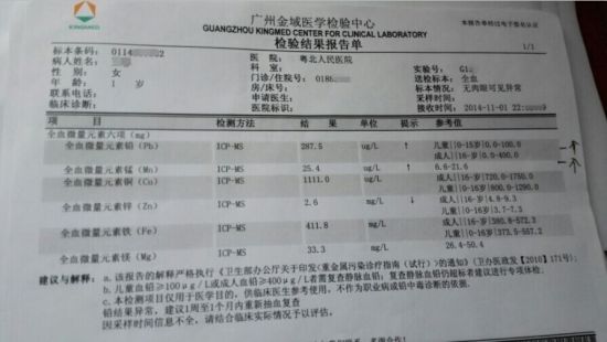 鐵龍1歲的小孩，血鉛達到中度中毒標準