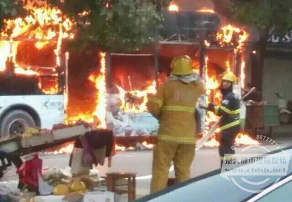 湖北咸寧一輛新能源公交自燃點著路邊變壓器 車價百萬 湖北咸寧一輛新能源公交自燃點著路邊變壓器 車價百萬