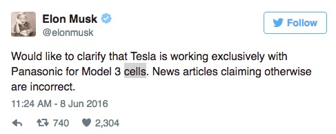 馬斯克否認三星將為特斯拉Model 3供應動力電池 馬斯克否認三星將為特斯拉Model 3供應動力電池