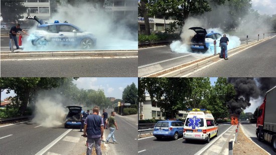 寶馬i3電動警車意大利羅馬街頭自燃  火勢難以控制