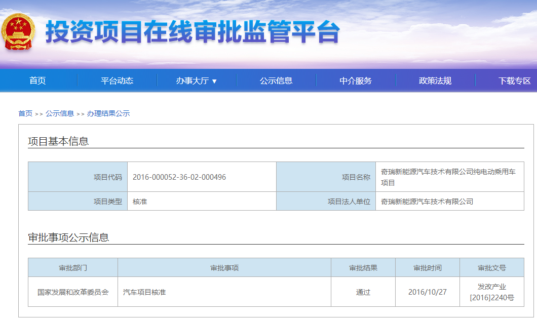 奇瑞新能源汽車獲發(fā)改委核準(zhǔn)生產(chǎn)許可 第四張牌照誕生 奇瑞新能源汽車獲發(fā)改委核準(zhǔn)生產(chǎn)許可 第四張牌照誕生