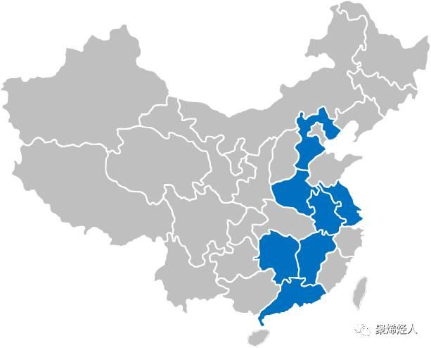 藍(lán)色圖示區(qū)為鋰電池隔膜材料規(guī)模較大省份