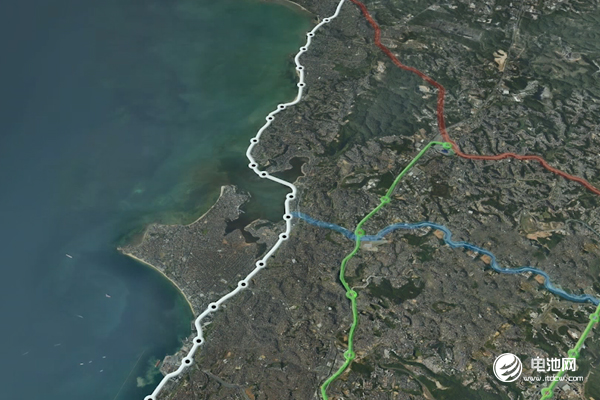 薩爾瓦多云軌線路（白色線條）將與其它軌道交通線路共同打造軌道交通網(wǎng)