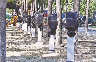 蟹島東門充電樁全部包上了黑色塑料袋 蟹島東門充電樁全部包上了黑色塑料袋