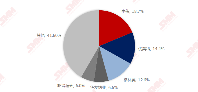 2020年H1中國三元前驅(qū)體TOP5生產(chǎn)商市占率