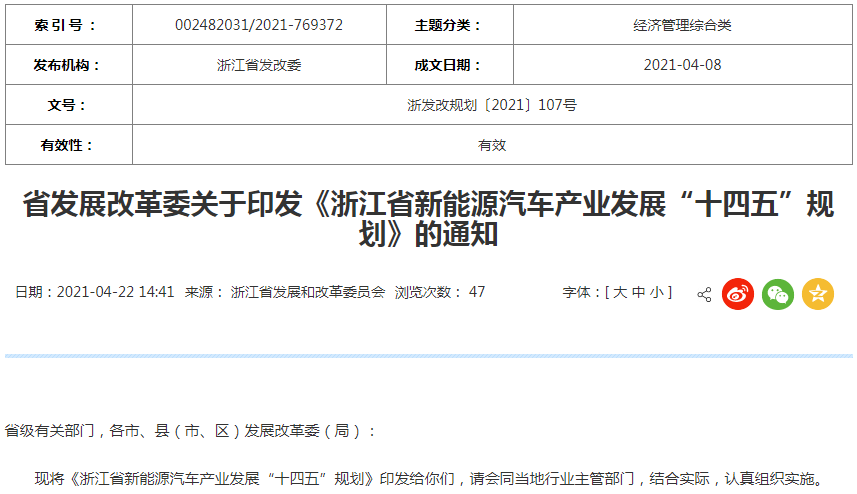 浙江省新能源汽車(chē)產(chǎn)業(yè)發(fā)展“十四五”規(guī)劃