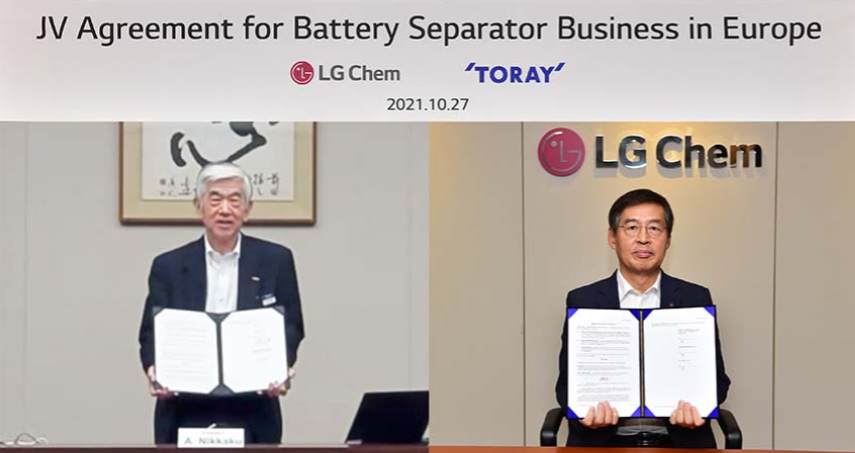 LG化學與日本東麗成立隔膜合資公司：年產能8億㎡ 投資超1萬億韓元