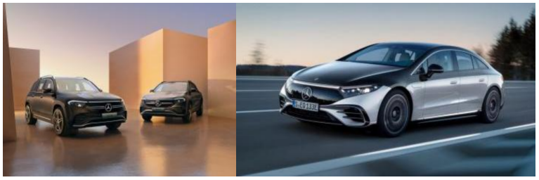 奔馳EQA、EQB純電SUV，奔馳電動旗艦全新EQS（從左到右）