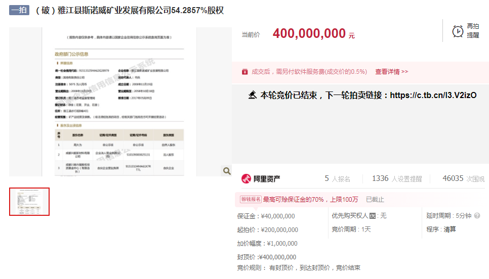 4億封頂價!22分鐘結束首輪拍賣!國內鋰礦拍賣也瘋狂? 4億封頂價!22分鐘結束首輪拍賣!國內鋰礦拍賣也瘋狂?