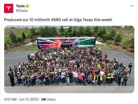特斯拉得州工廠已生產(chǎn)1000萬(wàn)個(gè)4680電芯，松下與LG進(jìn)展如何？