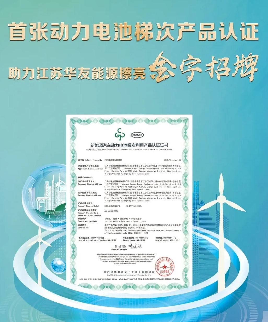我國動力電池梯次利用產品認證制度正式落地！華友能源獲首張證書