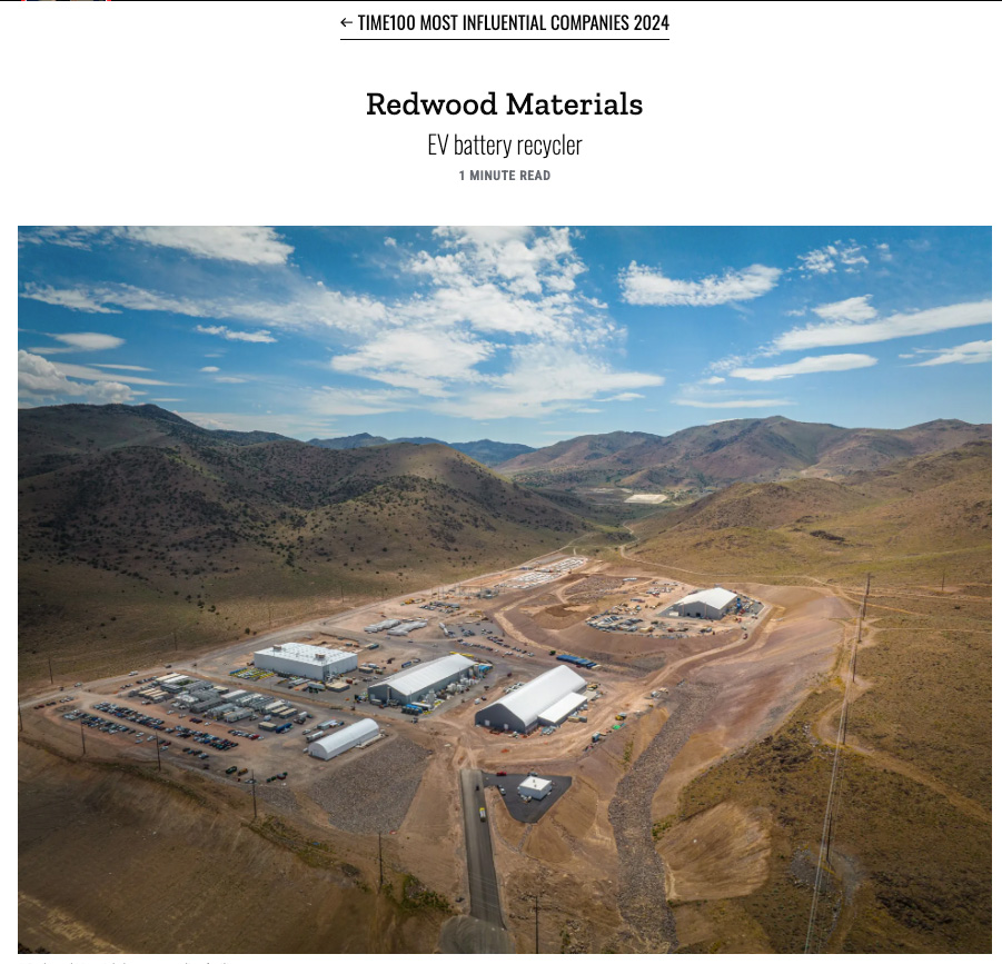Redwood Materials(圖片來源:《時代》周刊) Redwood Materials(圖片來源:《時代》周刊)