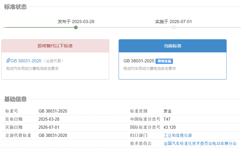 工信部正式發(fā)布GB38031-2025《電動汽車用動力蓄電池安全要求》